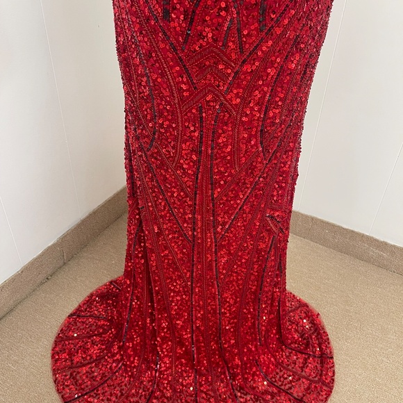 Scala Red Sequin Strapless Sweetheart Mermaid Gown Prom Evening Dress Size 10 - Picture 5 of 15